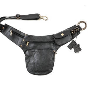 Borsa a tracolla minimale in pelle nera - Marsupio unisex - Marsupio da concerto - Marsupio in pelle - Borsa da viaggio perfetta per festival