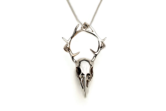 Silver Crowhorn Pendant | Solid Silver Skull Necklace | Bird Skull Silver | Antler Pendant | Taxidermy Jewellery | Viking | Wild Natural