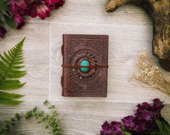 Leather Bound Ledger with Gemstone , Hand Made Sketch Pad , Refillable Journal,  Note Book, Diary, Planner, Pocket  Book,  gift for Writer