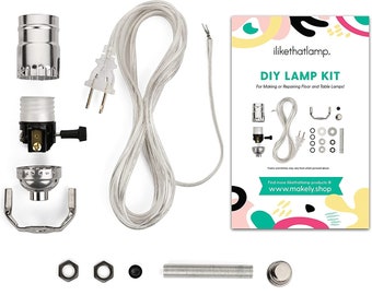 Easy-to-Use Electric Lamp Wiring Kit - Rewire a New lamp, Rewire an Old, Broken Lamp - 4 Colors- Includes Socket, Cord, Rubber & Knurl