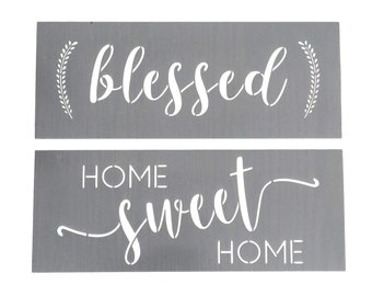 Blessed Stencil and Home Sweet Home Stencil - Modern Word Stencils for Making a DIY Sign + DIY Wall Decor - Set of 2 Reusable Sign Stencils