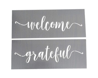 Grateful and Welcome Stencil for Painting on Wood + More - Make a DIY Sign with a Calligraphy Stencil Set of 2 Reusable Stencils