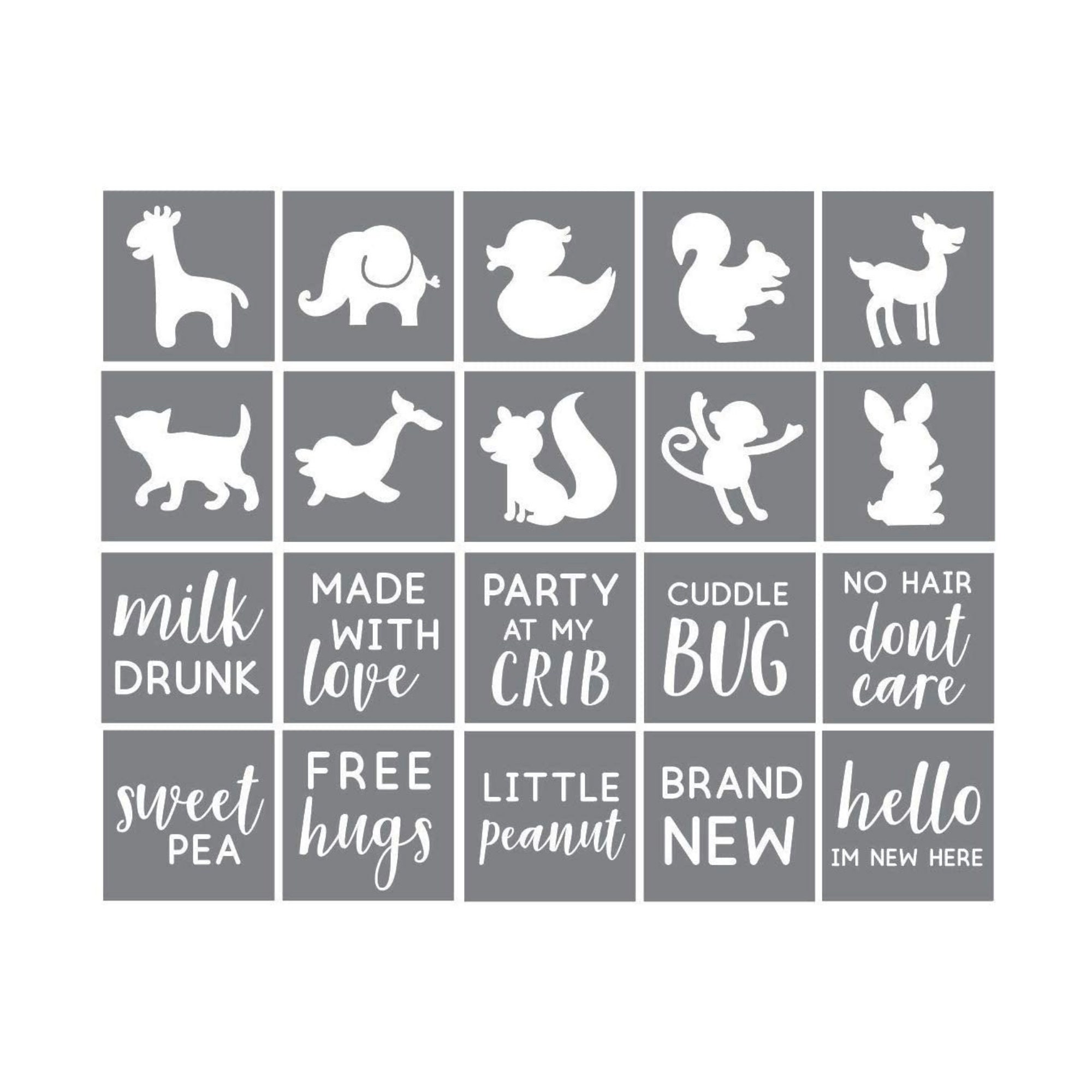 HuaHui 22 Pack Cute Baby Stencils for Onesie Decorating Kit Reusable Baby Shower Stencils for Painting on Fabric Bodysuit Shirts Bags Shoes Bibs
