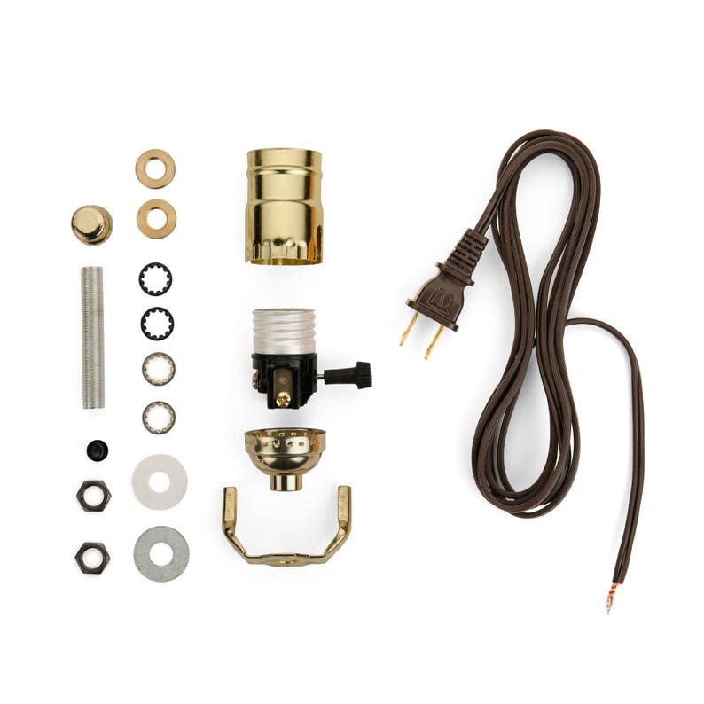 Easy-to-Use Electric Lamp Wiring Kit Rewire a New lamp, Rewire an Old, Broken Lamp 4 Colors Includes Socket, Cord, Rubber & Knurl Brass/Brown