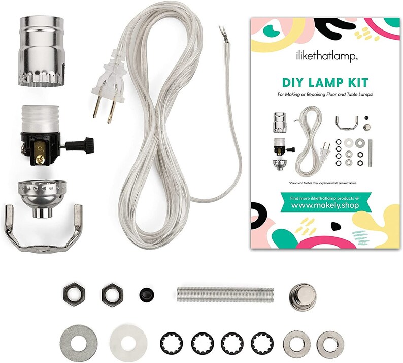 Easy-to-Use Electric Lamp Wiring Kit Rewire a New lamp, Rewire an Old, Broken Lamp 4 Colors Includes Socket, Cord, Rubber & Knurl Nickel Silver/Silver