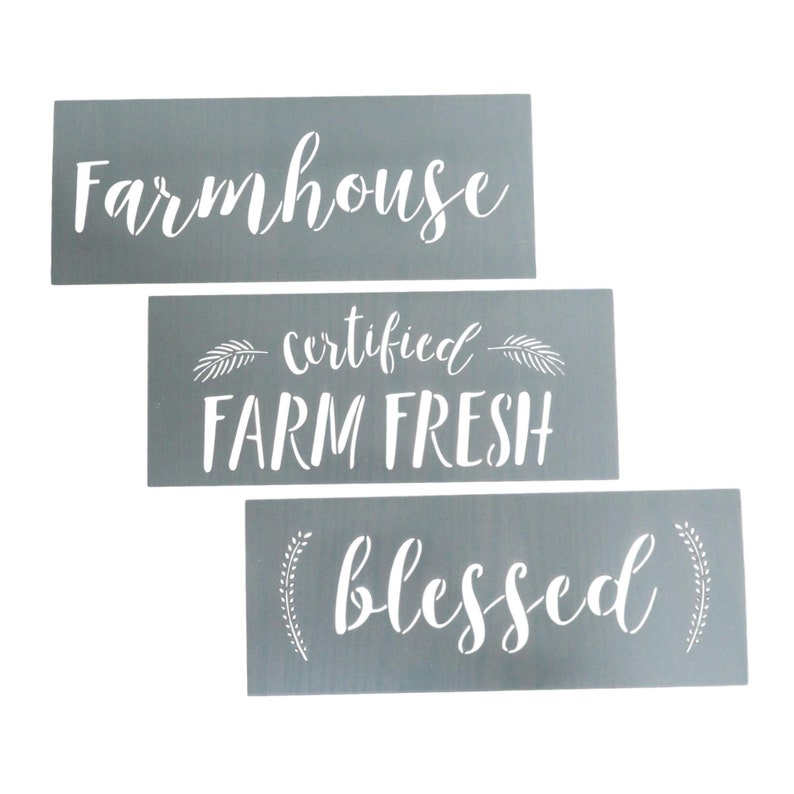 Farmhouse, Blessed, Certified Farm Fresh Calligraphy Stencilling Set Country Farmhouse Word Stencils Set of 3 Reusable Sign Stencils image 1