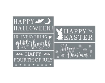 Holiday Stencils for Creating Beautiful Wood Signs – Set of 5 Includes:Easter, Halloween, Christmas, Independence Day + Thanksgiving Stencil