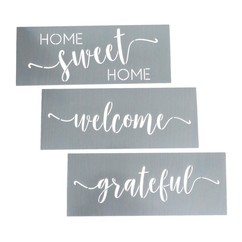 Welcome, Home Sweet Home, Grateful Calligraphy Stencilling Set Set of 3 Reusable Sign Stencils for Making Easy Rustic DIY Décor image 1