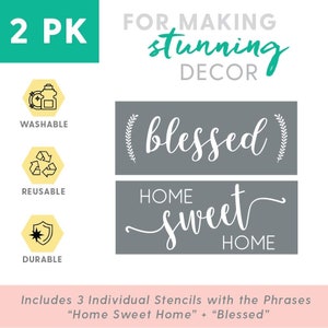 Blessed Stencil and Home Sweet Home Stencil Modern Word Stencils for Making a DIY Sign DIY Wall Decor Set of 2 Reusable Sign Stencils image 2