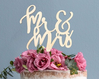 Mr&Mrs Cake Topper - Customizable Wooden Wedding Cake Topper in a Modern Script Font - Leave It Plain or Paint It For a Truly Unique Look
