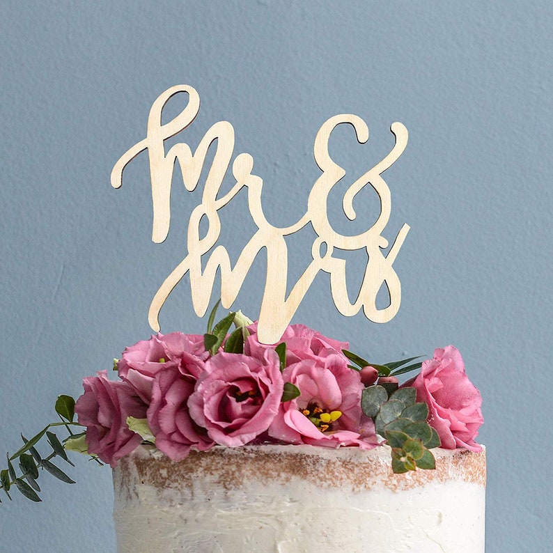 Mr&Mrs Cake Topper Customizable Wooden Wedding Cake Topper in a Modern Script Font Leave It Plain or Paint It For a Truly Unique Look image 1