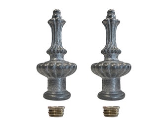 2 x Matching Lamp Finials + Reducers to Accommodate Table, Floor & Pendant Lamps - Lampshade Finials in Pyramid Shape - 2.25 Inch Height