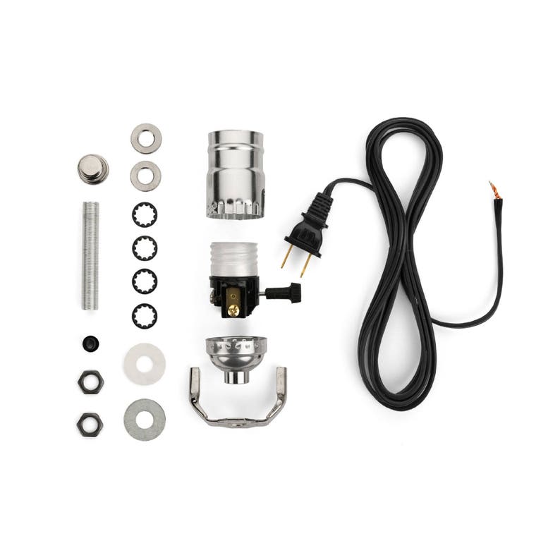 Easy-to-Use Electric Lamp Wiring Kit Rewire a New lamp, Rewire an Old, Broken Lamp 4 Colors Includes Socket, Cord, Rubber & Knurl Nickel Silver/Black