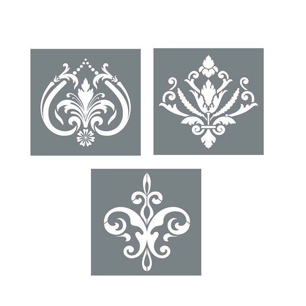 Large Damask Stencil Set - Pack of 3 Unique Damask Stencils for Walls - Use Wall Stencils for Painting Large Beautiful Statement Walls