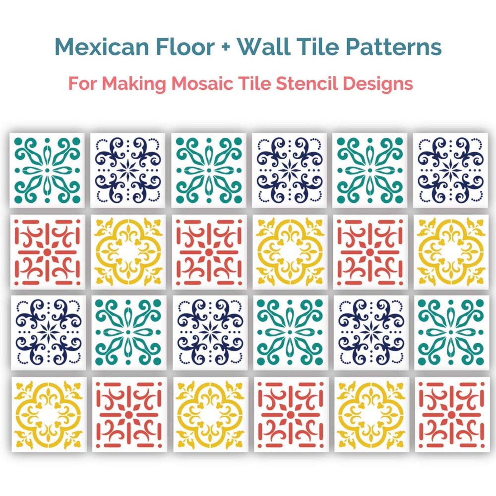 Mexican Tile Stencil Set Pack of Four 4x4 Tile Stencil Etsy