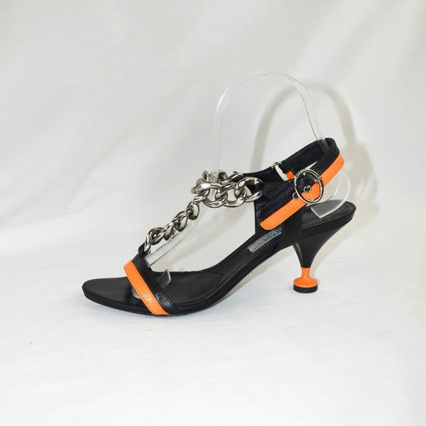 Prada Orange Chain Strappy Sandals / Kitten Heel / EU 36, 5.5