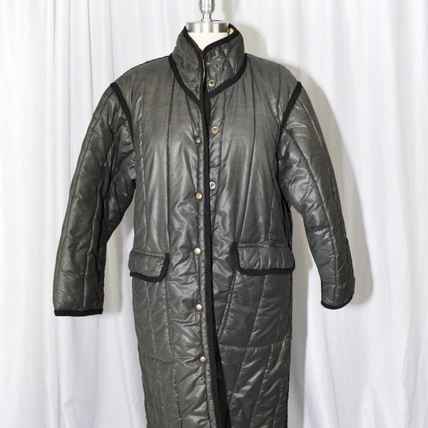 80's Gray Quilted Puffer Long Jacket / Coat / Size M/L