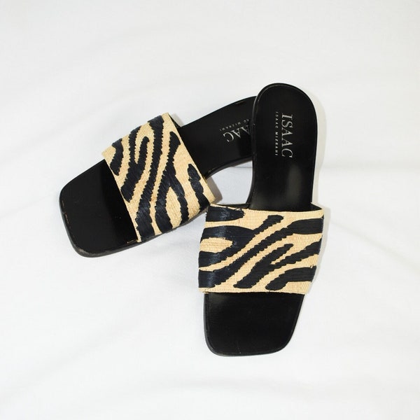 Y2K Isaac Zebra Raffia Sandals / Size 7