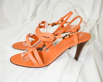 Y2K Orange Leather Strappy Heels / Size 9.5