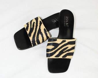 Y2K Isaac Zebra Raffia Sandals / Size 7