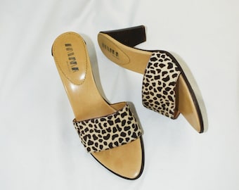 Vintage Leopard Pony Hair Sandals / EU 37, 6.5