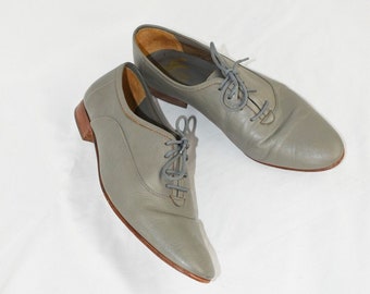 80s Gray Leather Lace Up Oxfords / Size 10/10.5