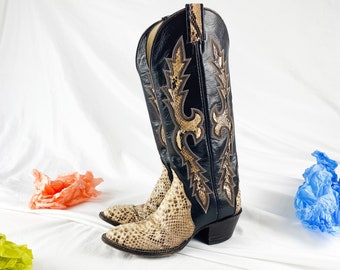 cream snakeskin booties