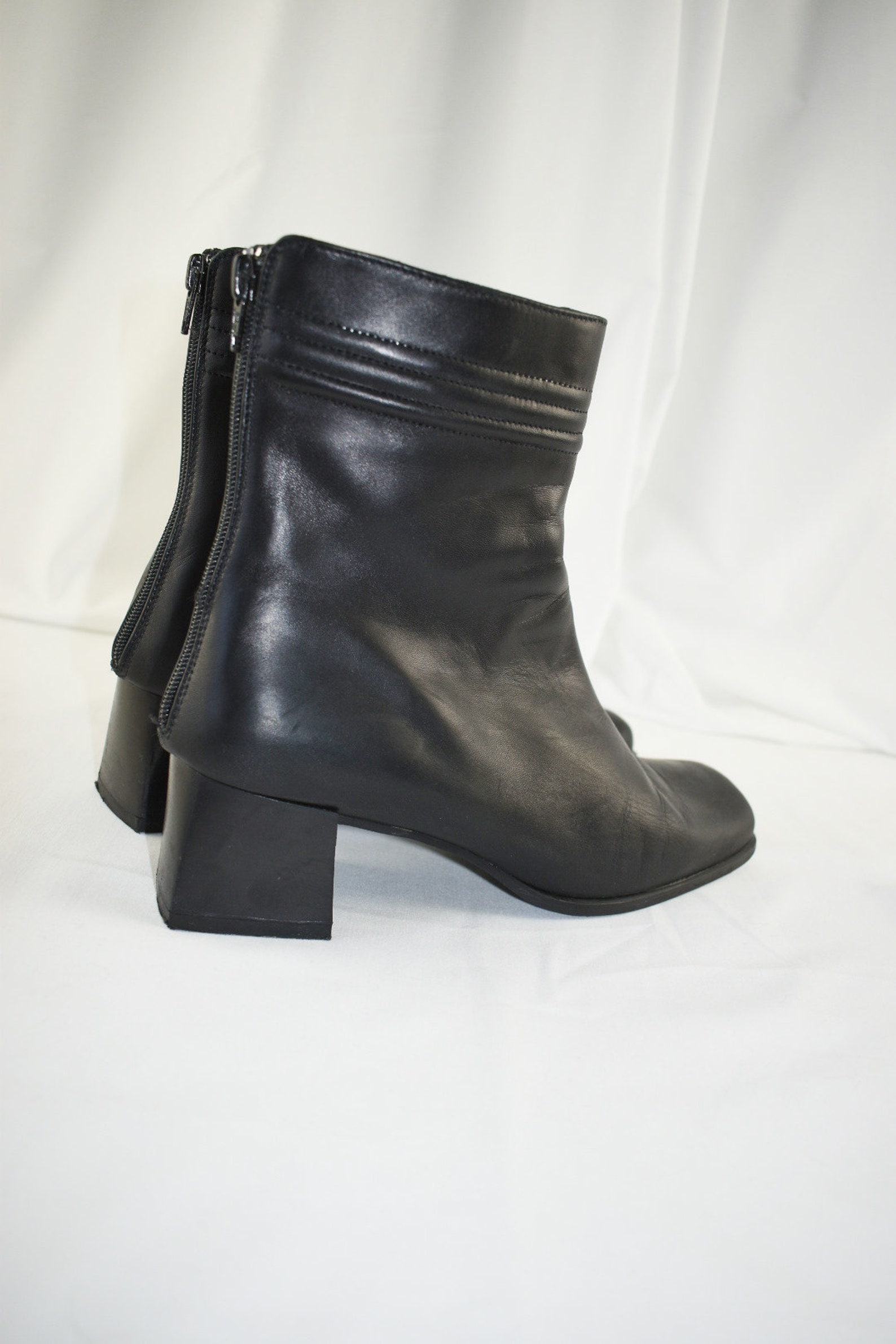 Y2K Black Leather Ankle Boots / Block Heels / Size 8 - Etsy