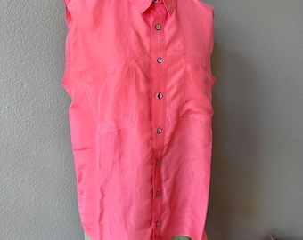 Vintage 90s Coral Silk Sleeveless Blouse Size Large