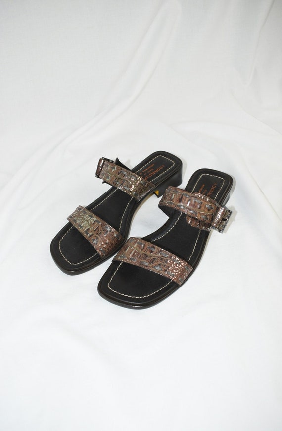 Y2K Bronze Metallic Crocodile Buckle Sandals / Siz