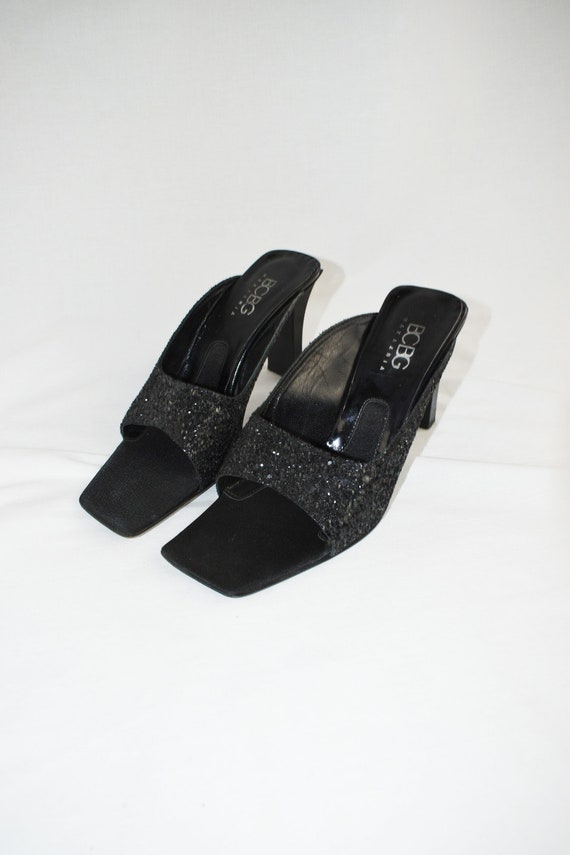 Y2K Black Glitter Square Toe Heels / Sandals / Siz