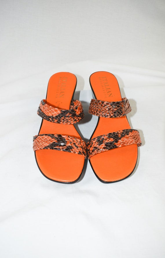 Y2K Orange Snakeskin Strappy Wedge Sandals / Size… - image 9