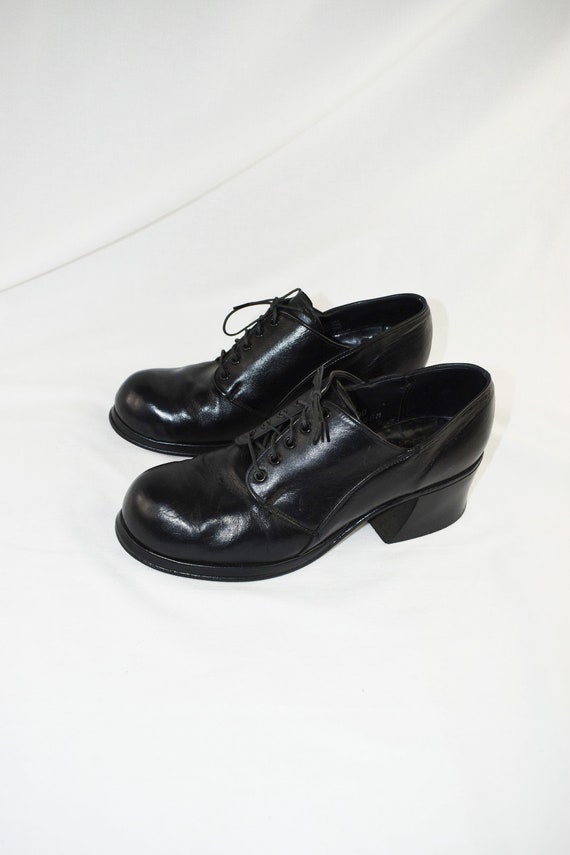 Vintage 70's Black Leather Lace Up Oxfords / Size… - image 5