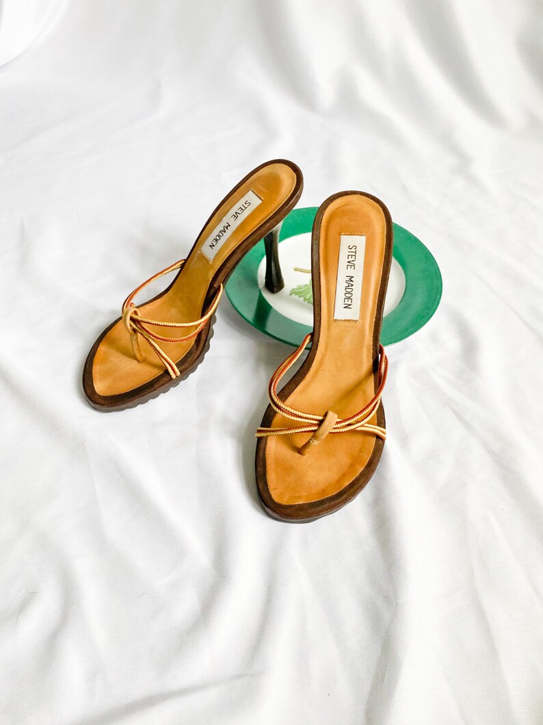 Y2K Steve Madden Tan Strappy Slide Sandals / Size 5.5 | Etsy