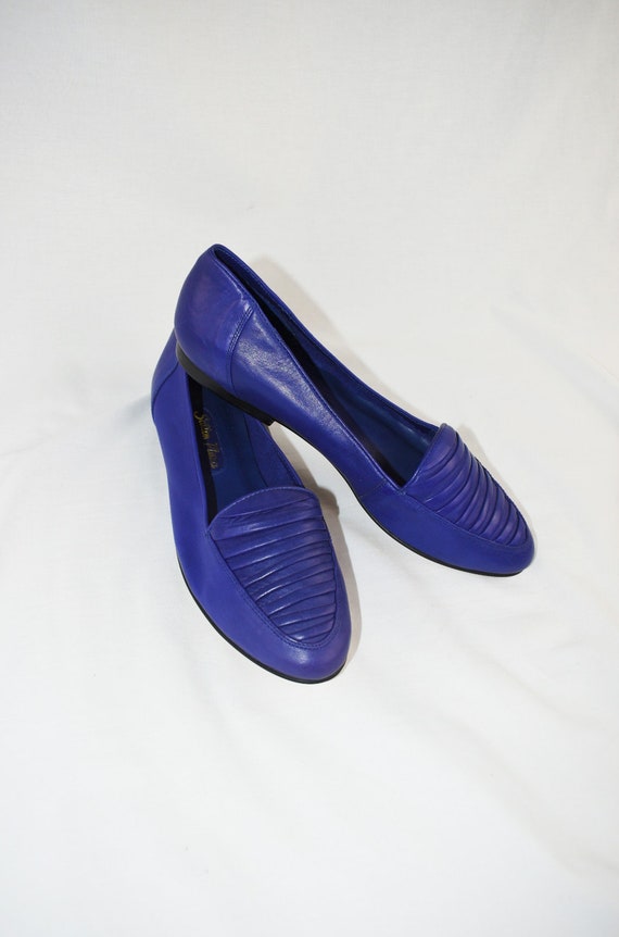 80's Blue Purple Leather Loafers / Size 8 - image 4