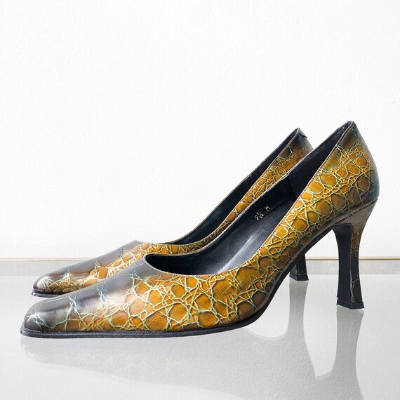 green crocodile heels