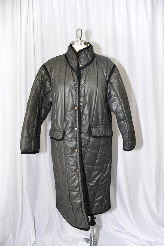 80's Gray Quilted Puffer Long Jacket / Coat / Size M/L - Gem