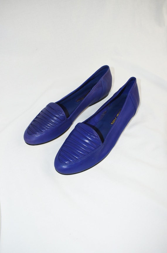 80's Blue Purple Leather Loafers / Size 8 - image 1