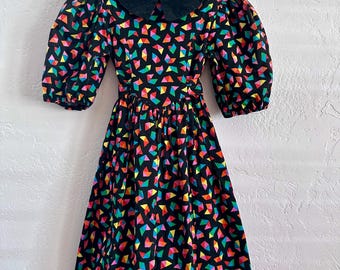 Vintage Cary San Francisco Girls Geometric Cotton Dress Size 6