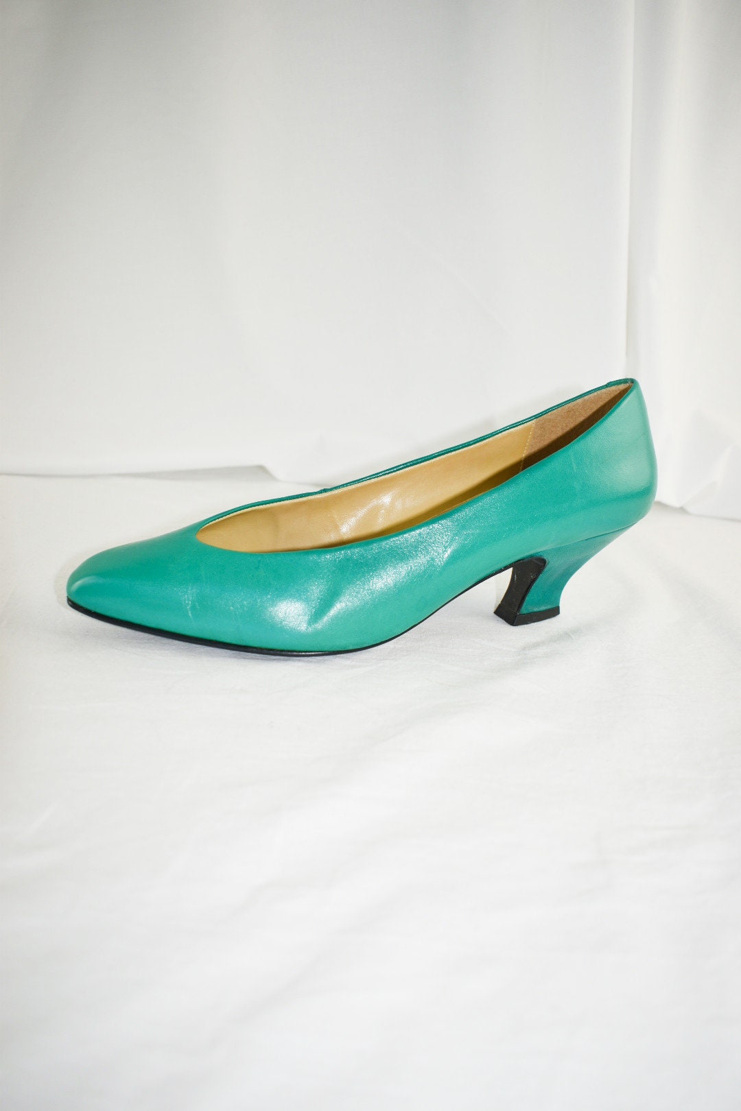 80's Kelly Green Leather Pumps Heels / Size 9 Etsy