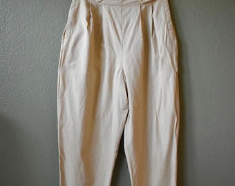 Vintage 90s Calvin Klein Tan Cotton Linen High Waist Pants M