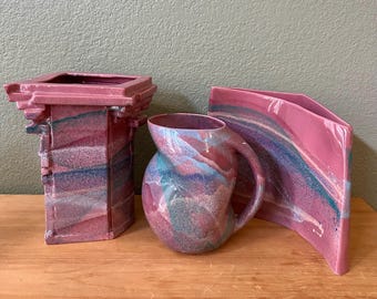 Vintage Postmodern Nalle Ceramics Pink Base and Pitcher Set