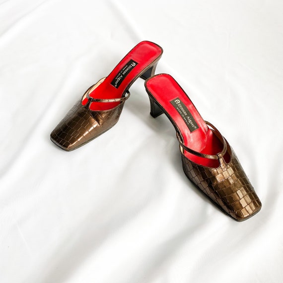 90's Bronze Metallic Crocodile Mary Jane Mules / S