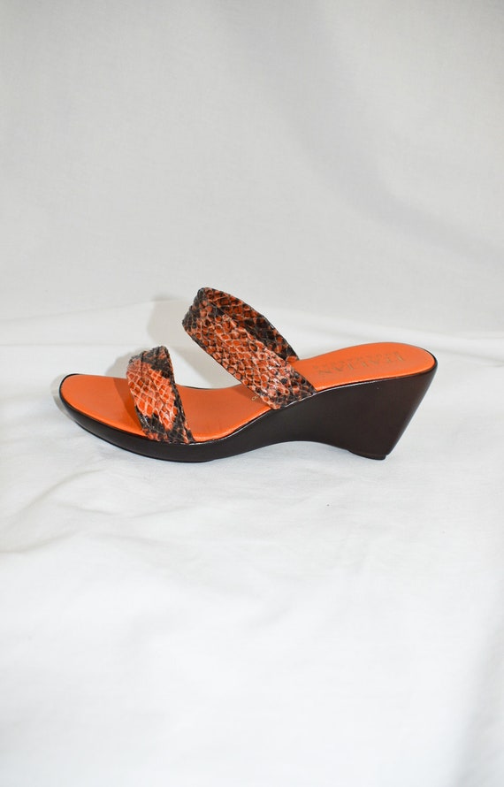 Y2K Orange Snakeskin Strappy Wedge Sandals / Size… - image 7