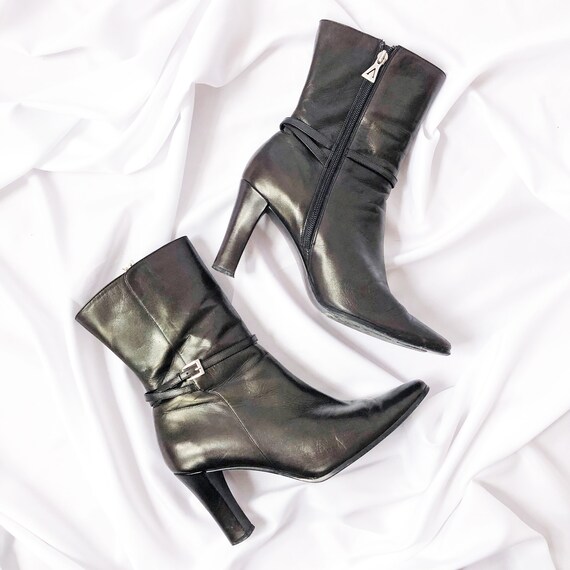 90's Bronze Midi Boots / Square Toe Boots / Size 9