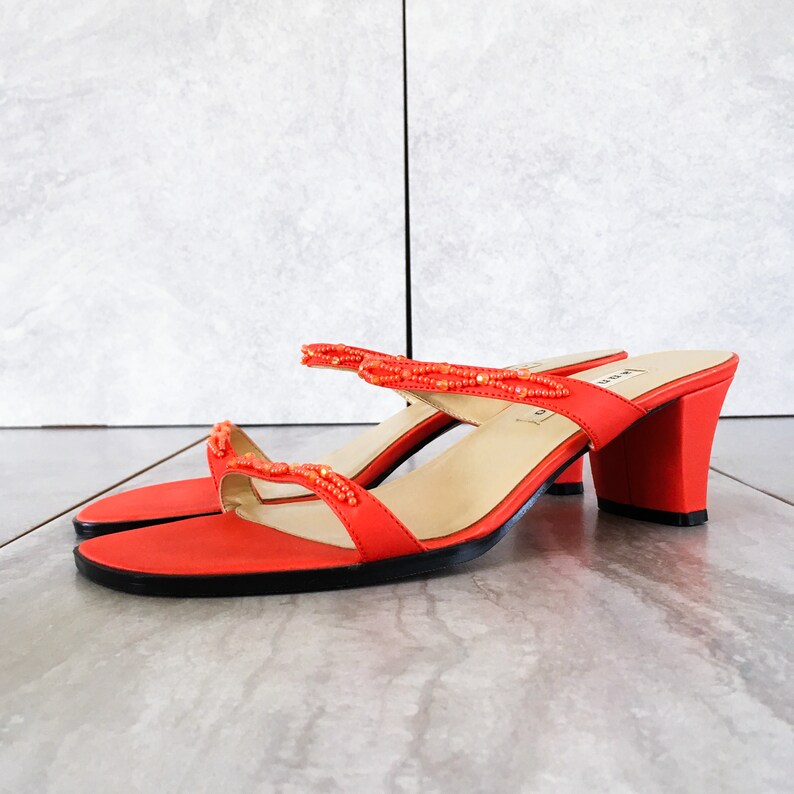 coral kitten heel sandals
