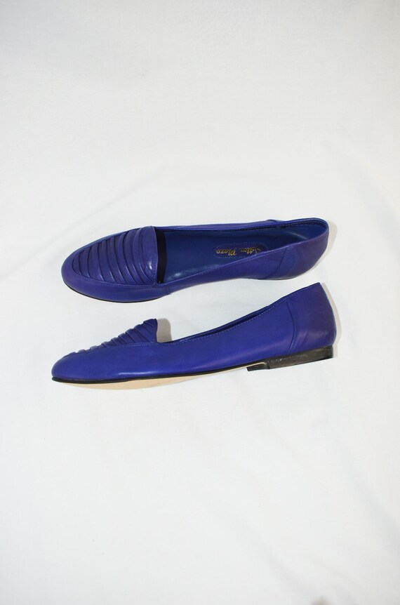 80's Blue Purple Leather Loafers / Size 8 - image 5