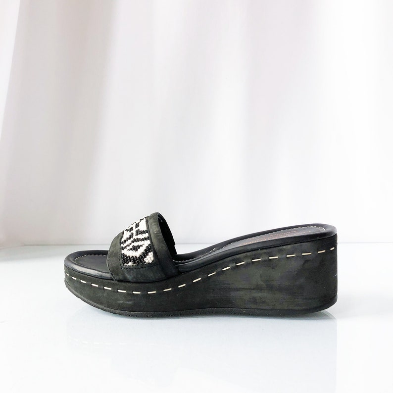 Y2K Donald Pliner Black White Beaded Platform Wedge Sandals / | Etsy