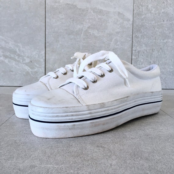 chunky white 90s platform sneakers