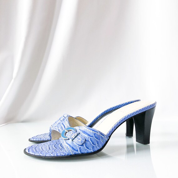 blue snakeskin sandals